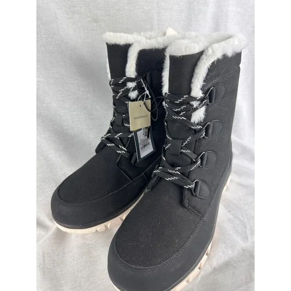 Universal Thread Jeti Waterproof Winter Boots Black Faux Fur Trim Size 10 NEW - Picture 2 of 6